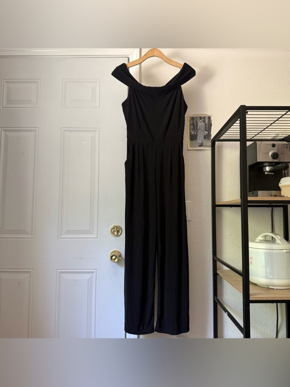 SOCIETE black knit off‎ shoulder knit straight leg jumpsuit